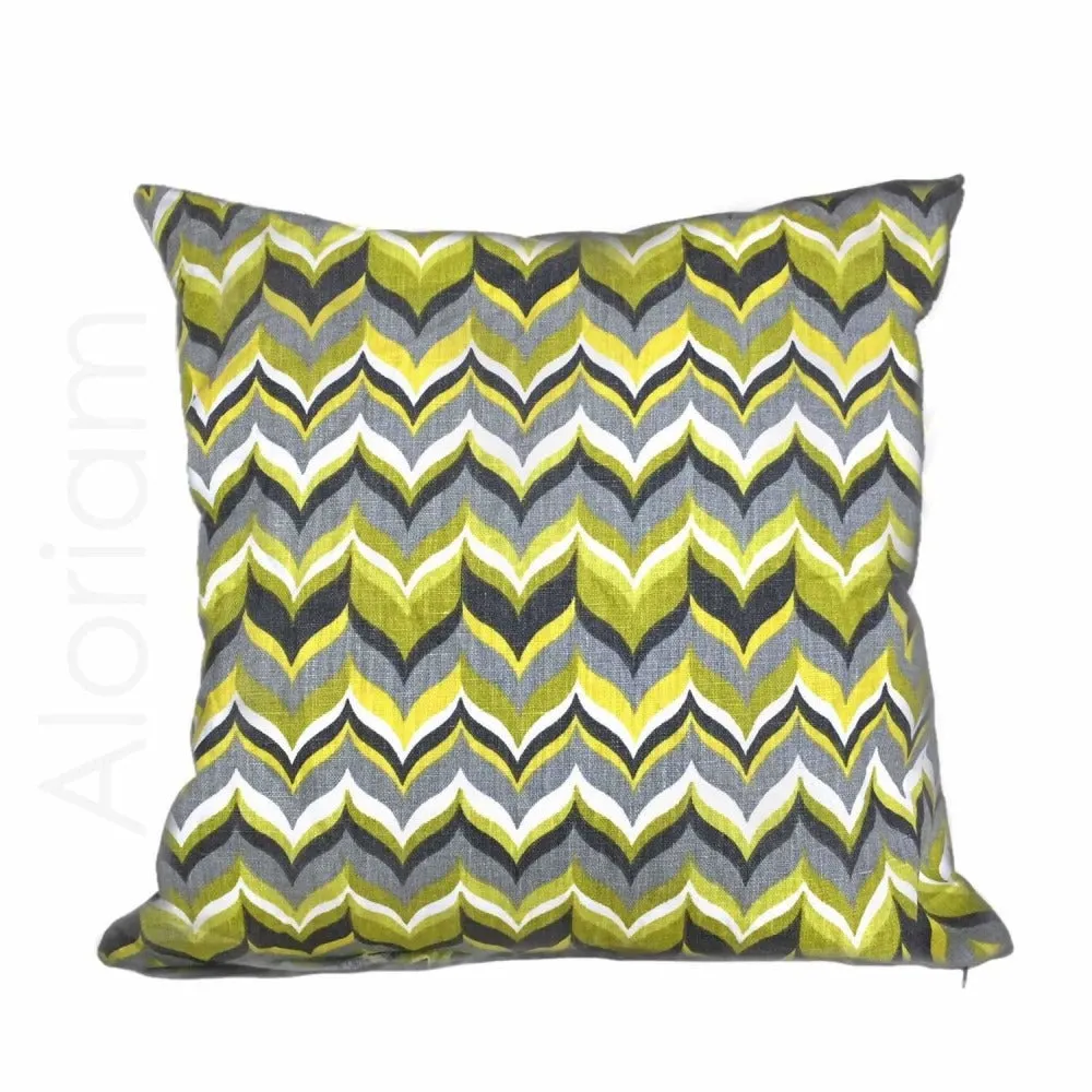 Kravet Jonathan Adler Wabash Laurel Chevron Stripe Gray White Yellow Linen Pillow Cushion Cover