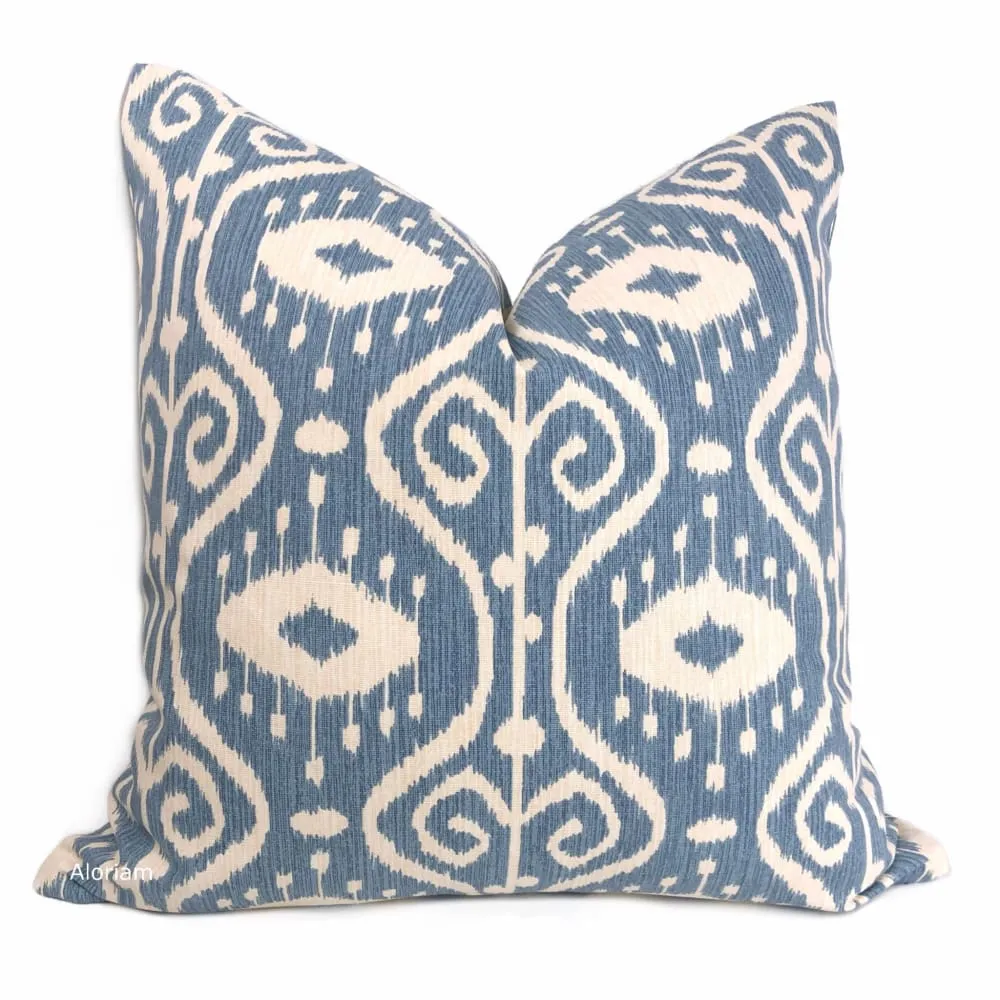 Kubla Denim Blue Cream Ikat Ethnic Print Pillow Cover