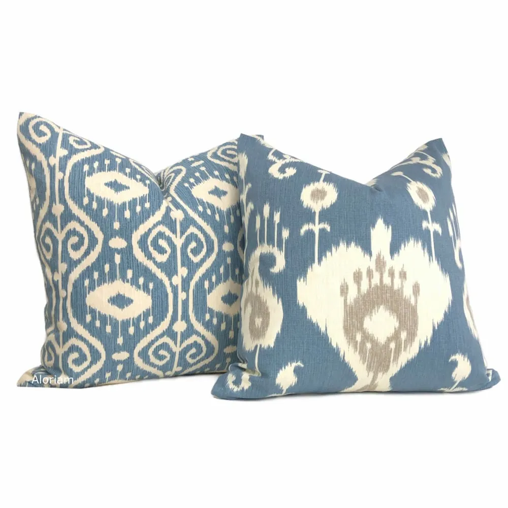 Kubla Denim Blue Cream Ikat Ethnic Print Pillow Cover