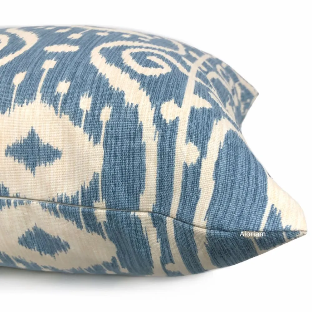 Kubla Denim Blue Cream Ikat Ethnic Print Pillow Cover