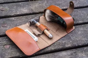 Leather Shaving Travel Kit - Brown