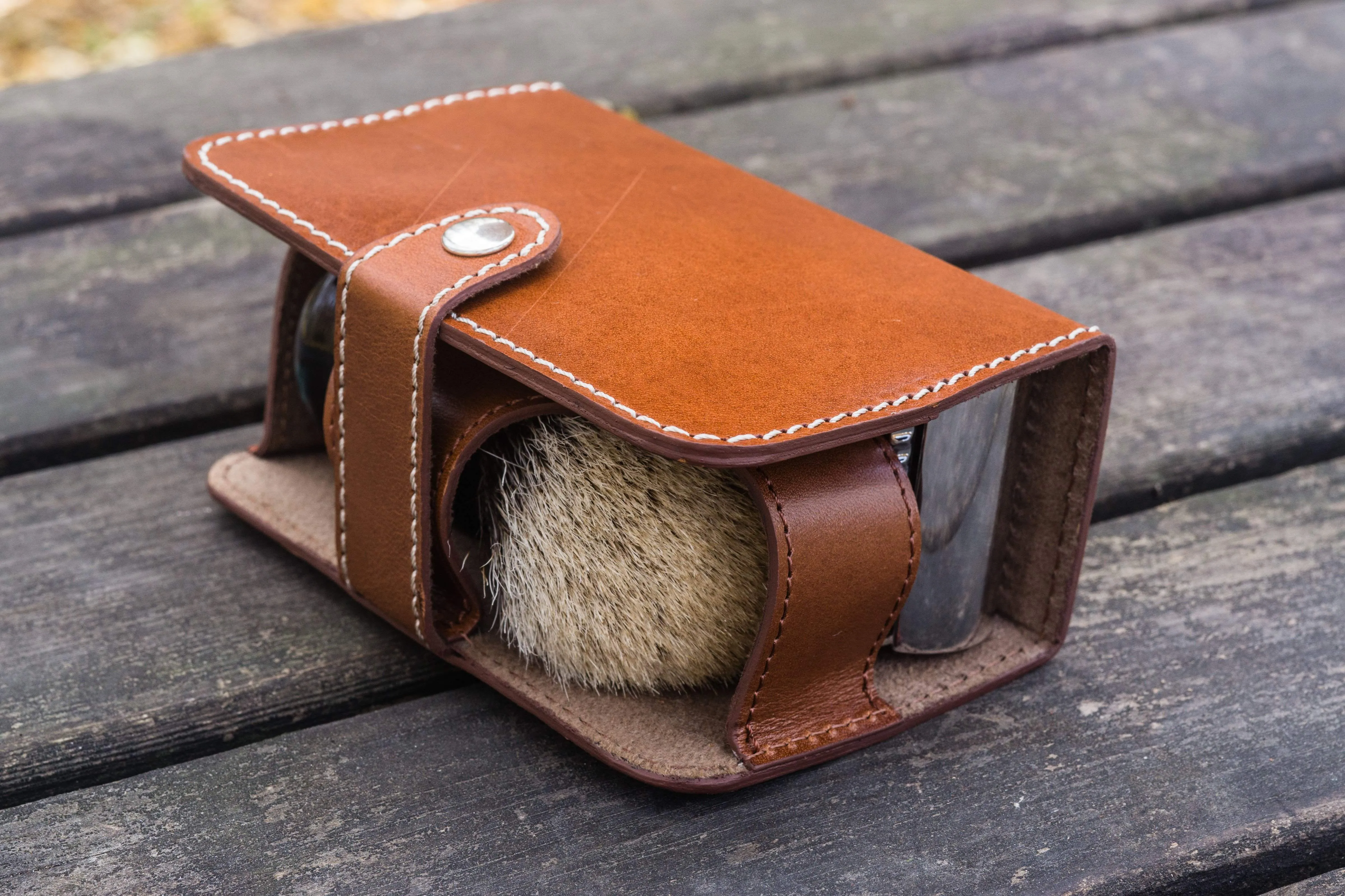 Leather Shaving Travel Kit - Brown