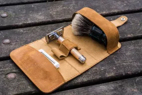 Leather Shaving Travel Kit - Crazy Horse Brown