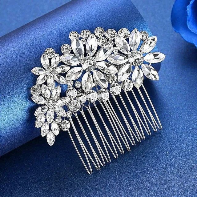 Luxury Handmade Rhinestone Bridal or Quinceañera Hair Combs/Pins Crystal Flower Pearls Wedding Bride Hair Jewelry Accessories Hair Ornaments