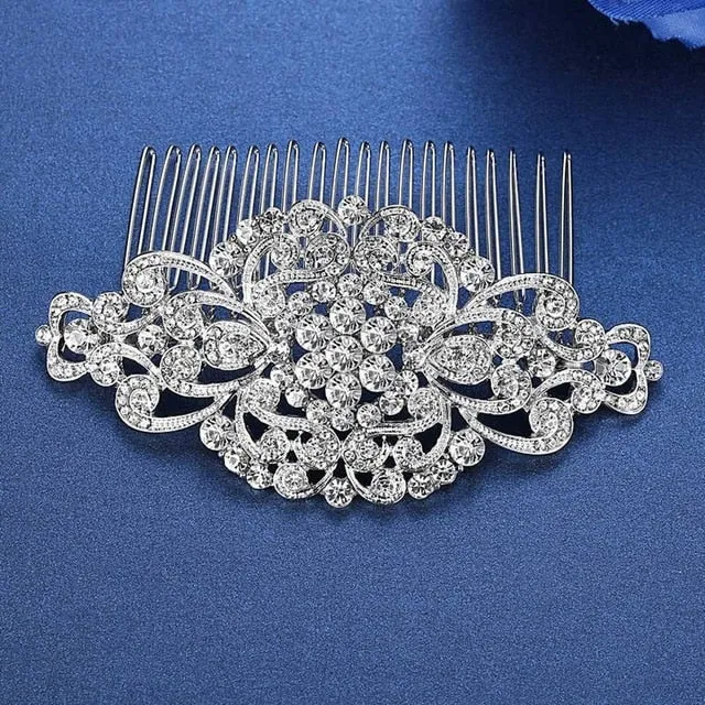 Luxury Handmade Rhinestone Bridal or Quinceañera Hair Combs/Pins Crystal Flower Pearls Wedding Bride Hair Jewelry Accessories Hair Ornaments