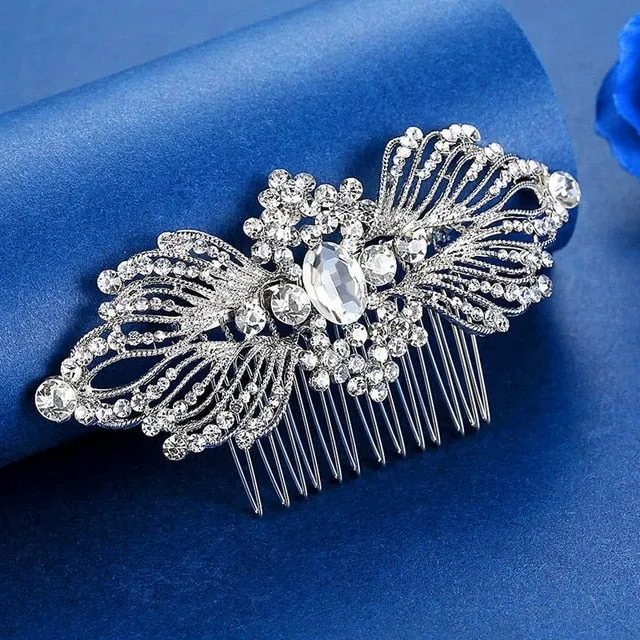 Luxury Handmade Rhinestone Bridal or Quinceañera Hair Combs/Pins Crystal Flower Pearls Wedding Bride Hair Jewelry Accessories Hair Ornaments