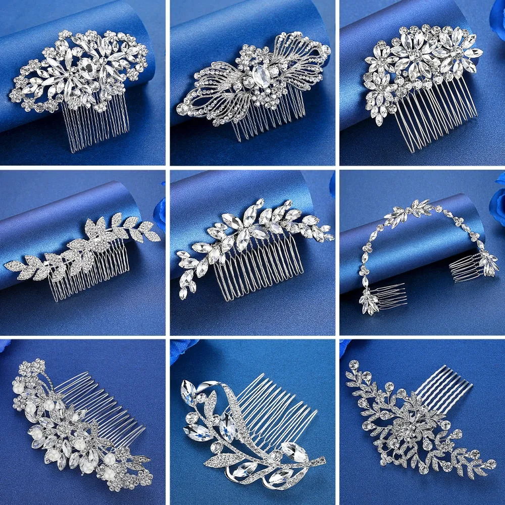 Luxury Handmade Rhinestone Bridal or Quinceañera Hair Combs/Pins Crystal Flower Pearls Wedding Bride Hair Jewelry Accessories Hair Ornaments