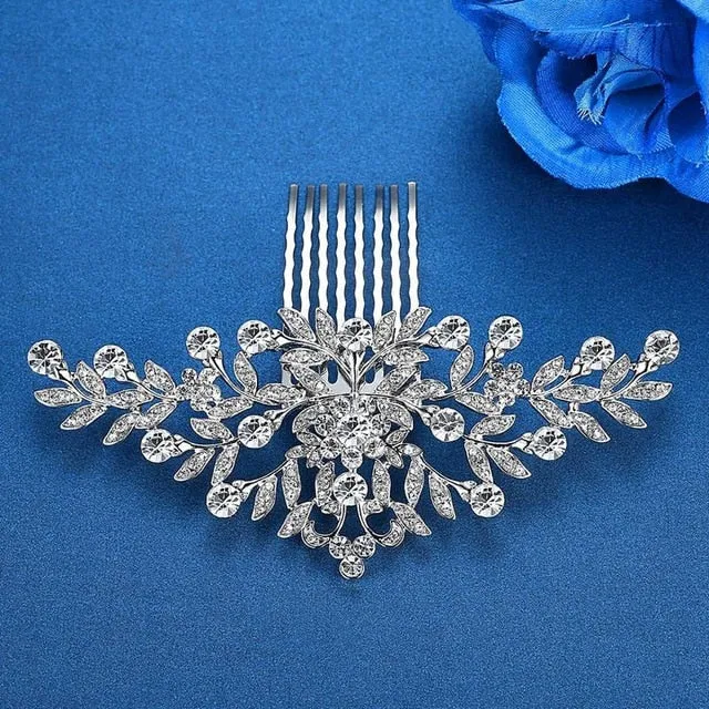 Luxury Handmade Rhinestone Bridal or Quinceañera Hair Combs/Pins Crystal Flower Pearls Wedding Bride Hair Jewelry Accessories Hair Ornaments