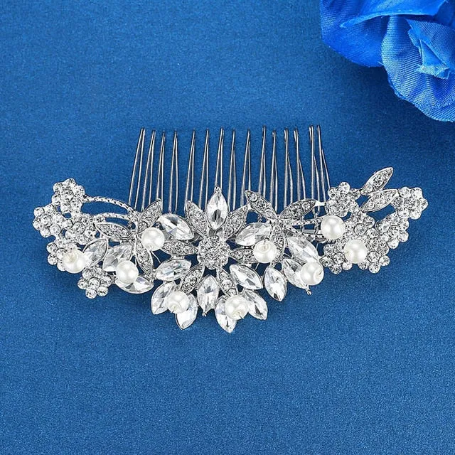 Luxury Handmade Rhinestone Bridal or Quinceañera Hair Combs/Pins Crystal Flower Pearls Wedding Bride Hair Jewelry Accessories Hair Ornaments