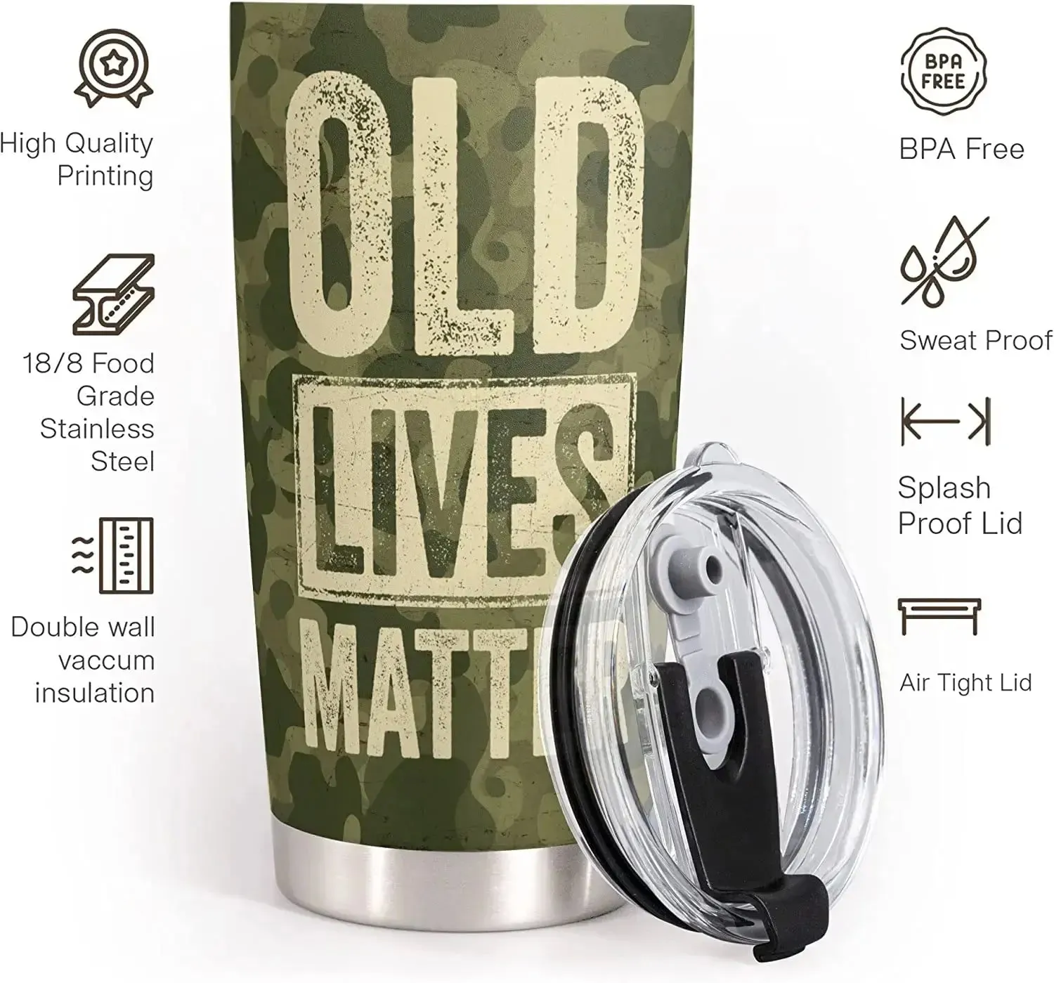 Macorner Gifts for Men - Stainless Steel Camo Tumbler 20oz Retirement Military Gift - Christmas Gift for Men Dad Grandpa Uncle From Daughter Son Wife - 40th 50th 60th 70th Birthday Gifts for Old Men