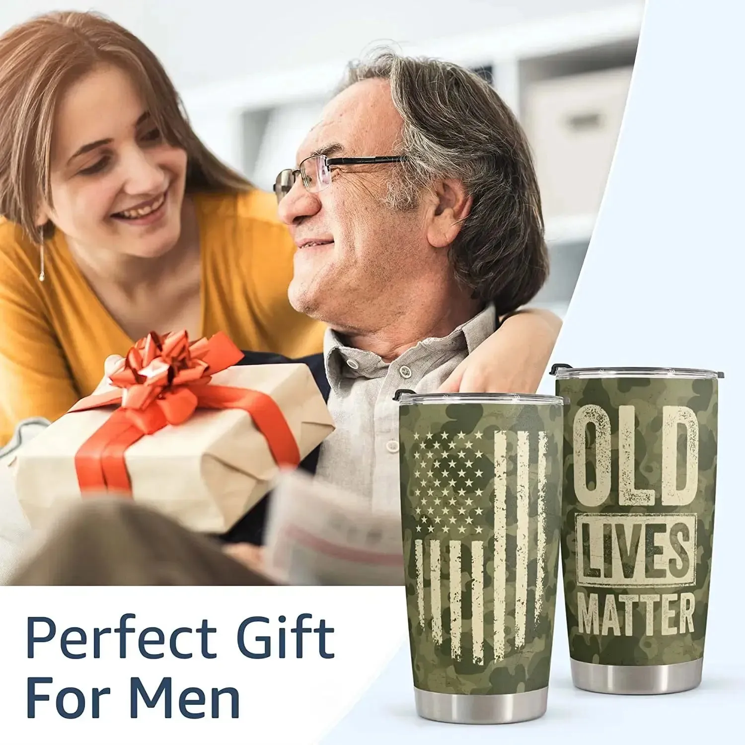 Macorner Gifts for Men - Stainless Steel Camo Tumbler 20oz Retirement Military Gift - Christmas Gift for Men Dad Grandpa Uncle From Daughter Son Wife - 40th 50th 60th 70th Birthday Gifts for Old Men