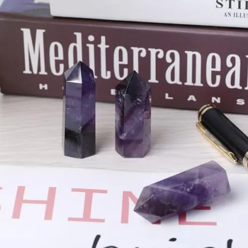 mookaitedecor Healing Crystal Wands 6 Faceted Single Point Reiki Chakra Meditation Home Decor,Amethyst