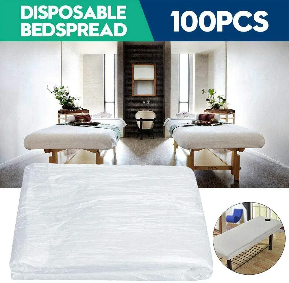 MYOYAY 100 Pcs Disposable Bed Sheets 31" x 71" Non-Woven Fabric Bed Cover Elastic Disposable Bed Covers Spa Massage Table Sheet for Massage Spa Tattoo Hotel Beauty Salon (White)