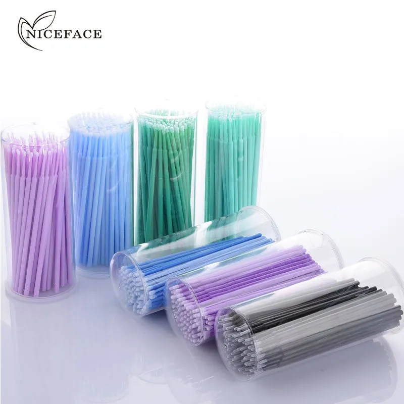 NICE FACE 100pcs/lot Disposable Swab Micro Brush Eyelashes Extension Individual Lash Glue Removing Makeup Tools for eyes make up