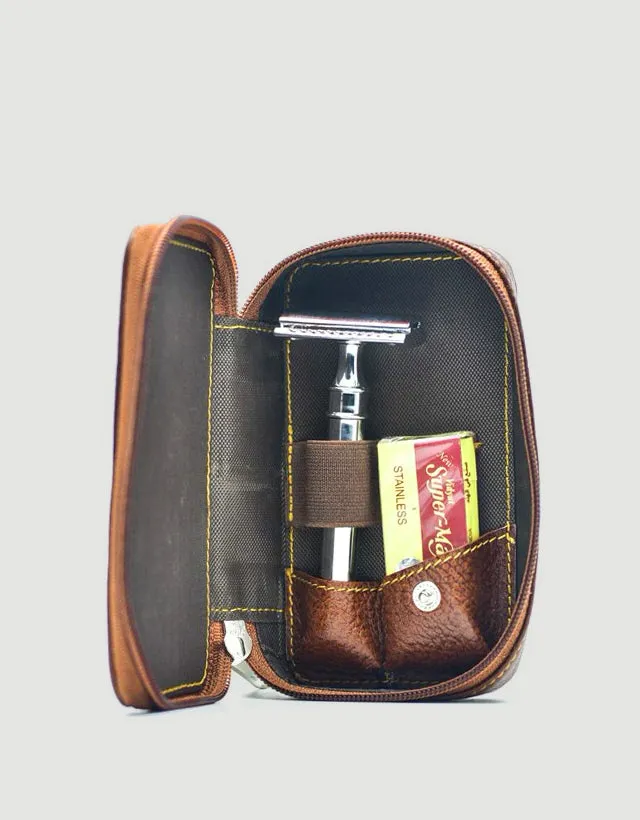 Parker - LP4 Leather saddle zip pouch for razor and blade