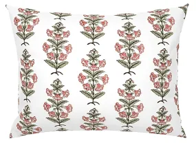 Peachy Pink and Sage Petunia Block Printed Canvas Pillow Cover: Available in 10 Sizes