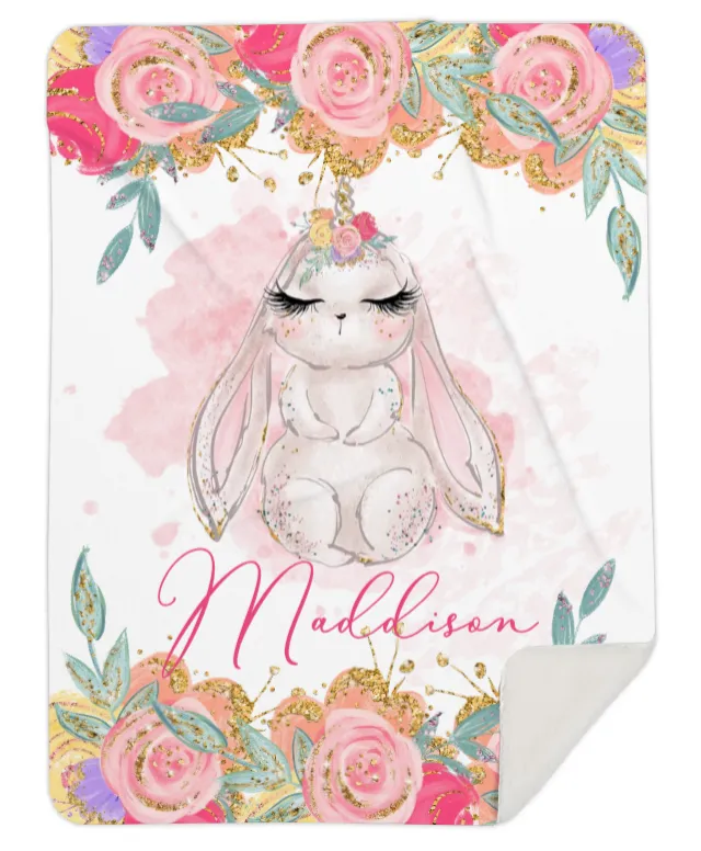 Personalised Unicorn Rabbit Fleece Blanket