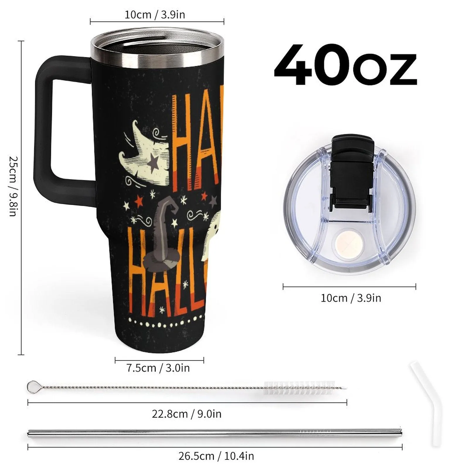 Personalized Large Capacity Car Cup Halloween 40oz Tumbler with Handle, Lid, Straw and Brush