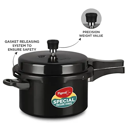 Pigeon by Stovekraft Hard Anodised Aluminium Pressure Cooker Combo - 2 L, 3 L and 5 L Induction Base Outer Lid Cooker (14414, Black)