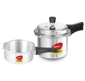 Pigeon by Stovekraft Mini Combi Aluminium Pressure Outer Lid Cooker Set, 2 and 3 Litres with Common Lid (12610) - Silver