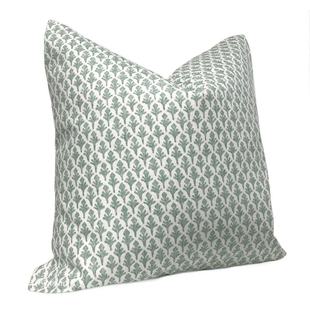 Ponce Eucalyptus Green White Leaf Print Pillow Cover (Lacefield Designs fabric available by the yard)