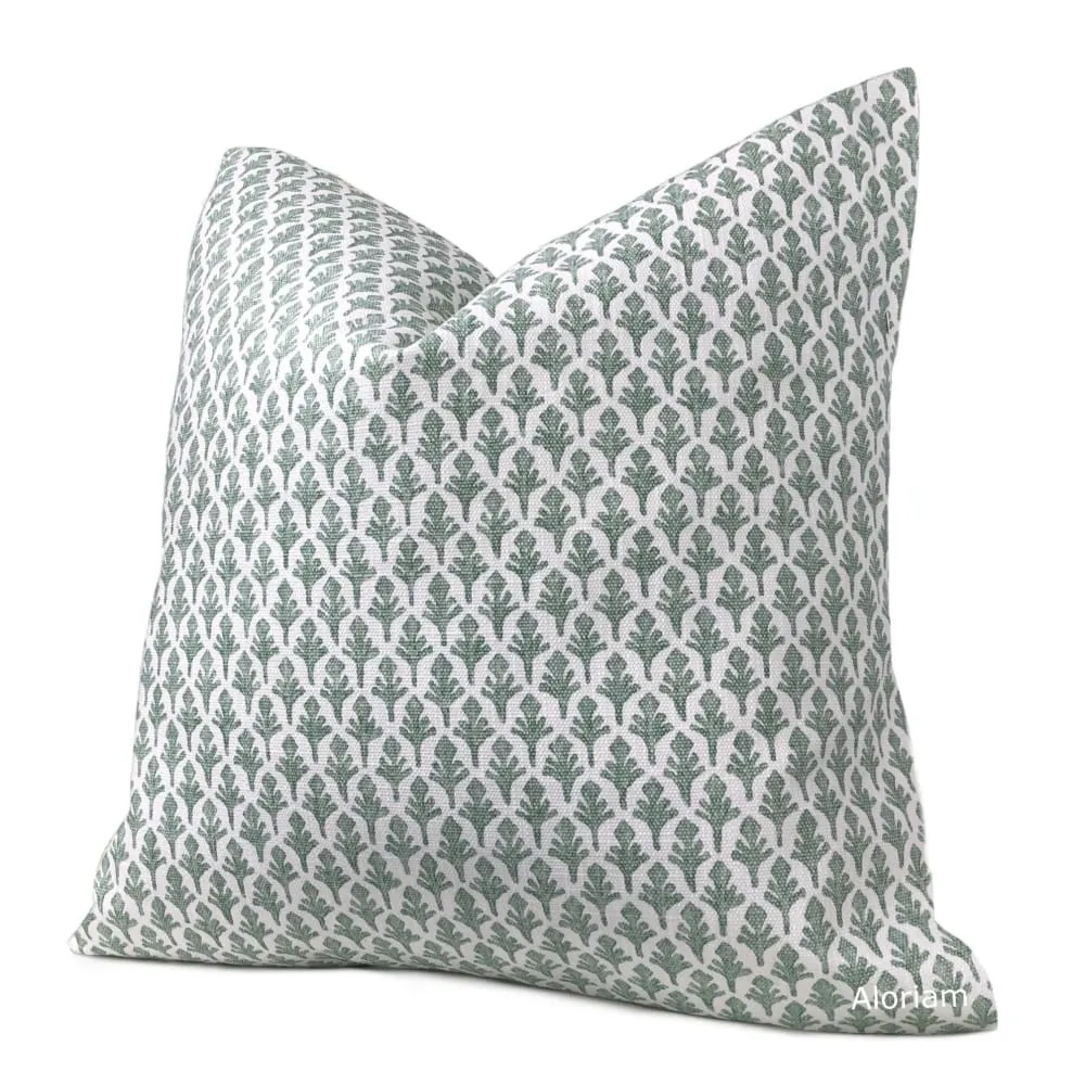 Ponce Eucalyptus Green White Leaf Print Pillow Cover (Lacefield Designs fabric available by the yard)