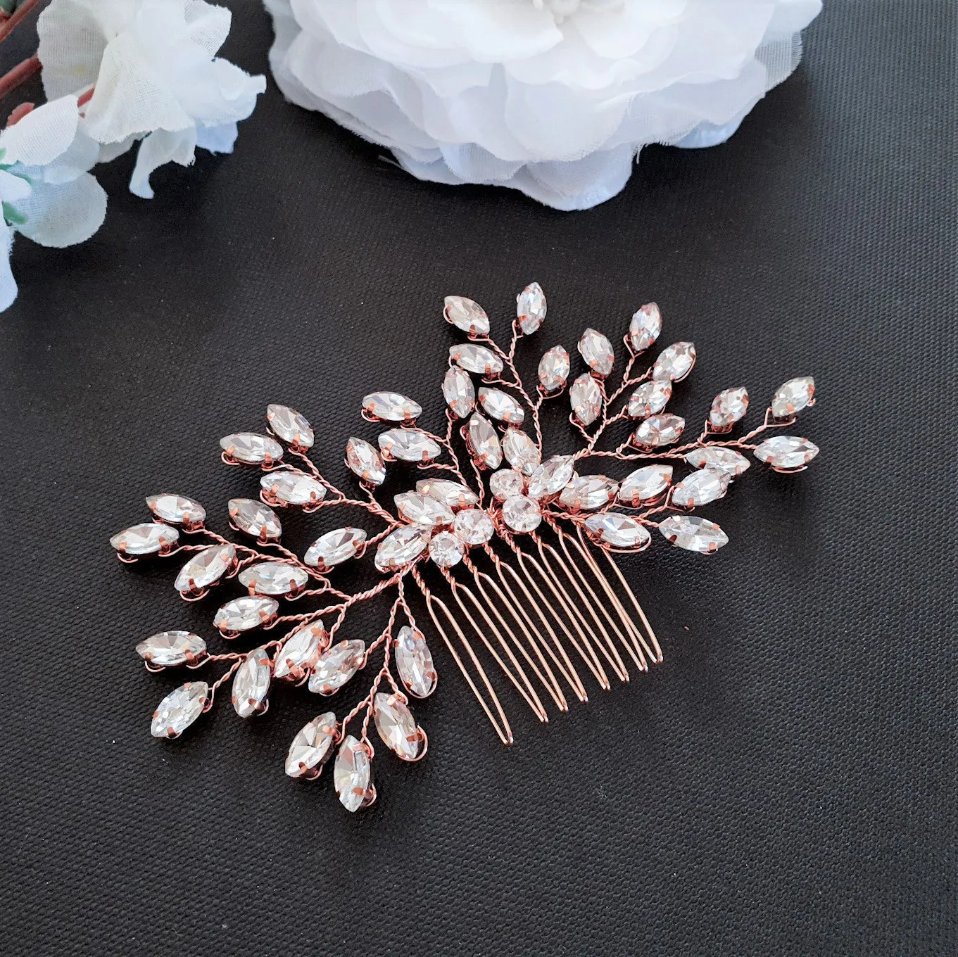 Rose Gold Crystal Hair Vine Hair Comb for Wedding-Pasque