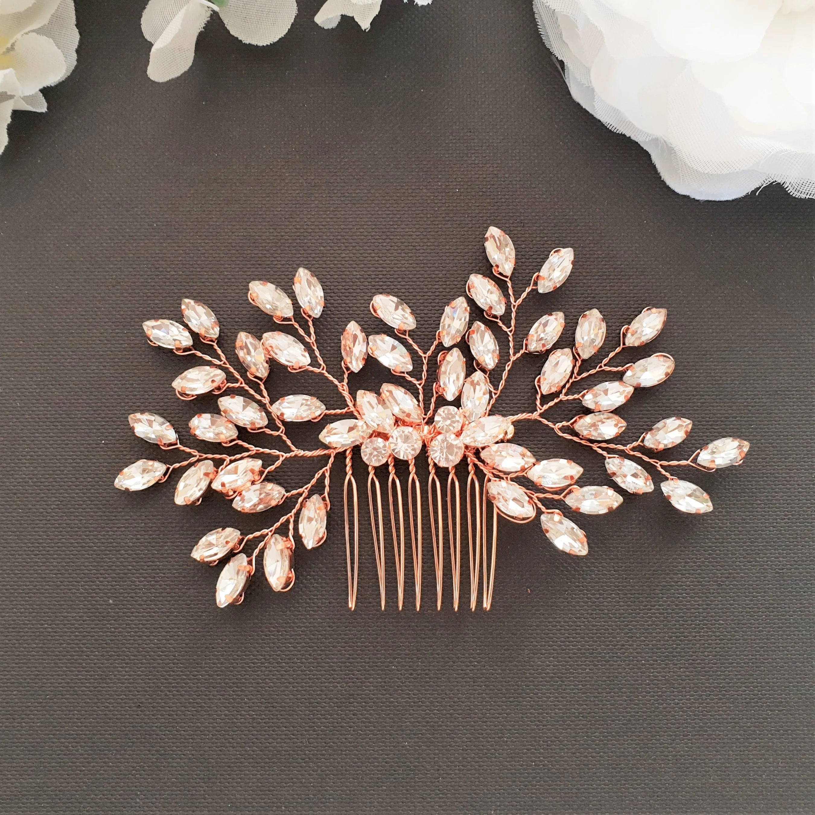 Rose Gold Crystal Hair Vine Hair Comb for Wedding-Pasque