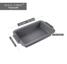 Royal Cuisine Set of 2 Carbon Steel Roasting Tins Non- Stick Marble Coated Roasting/Baking Oven Trays with Silicone Handles-Kitchen Cooking Baking