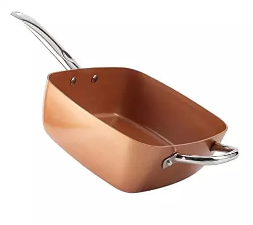 Royal Cuisine Square Frying Pan, with Ultra Nonstick Copper Coating with Lid for Frying Baking Roasting Stir-Fry