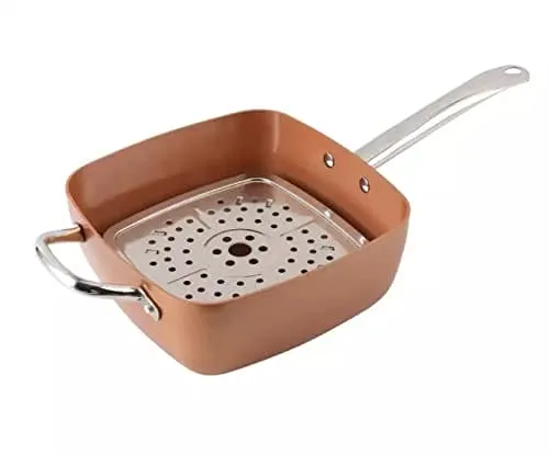 Royal Cuisine Square Frying Pan, with Ultra Nonstick Copper Coating with Lid for Frying Baking Roasting Stir-Fry