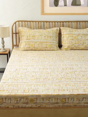 Sanchi Yellow Fitted Sheet with Pillow Cover