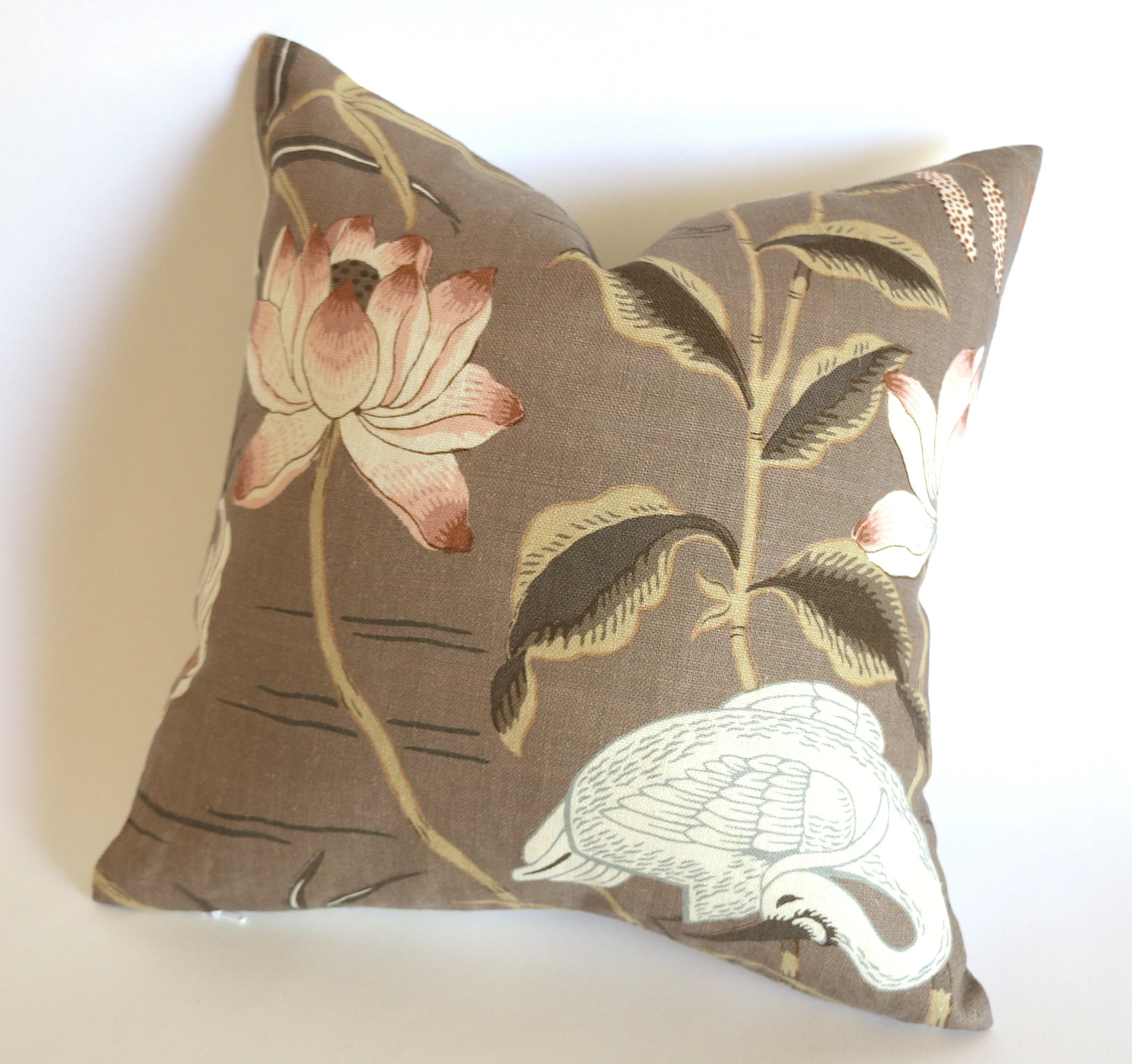 Schumacher Lotus Garden Pillow Cover / Mocha