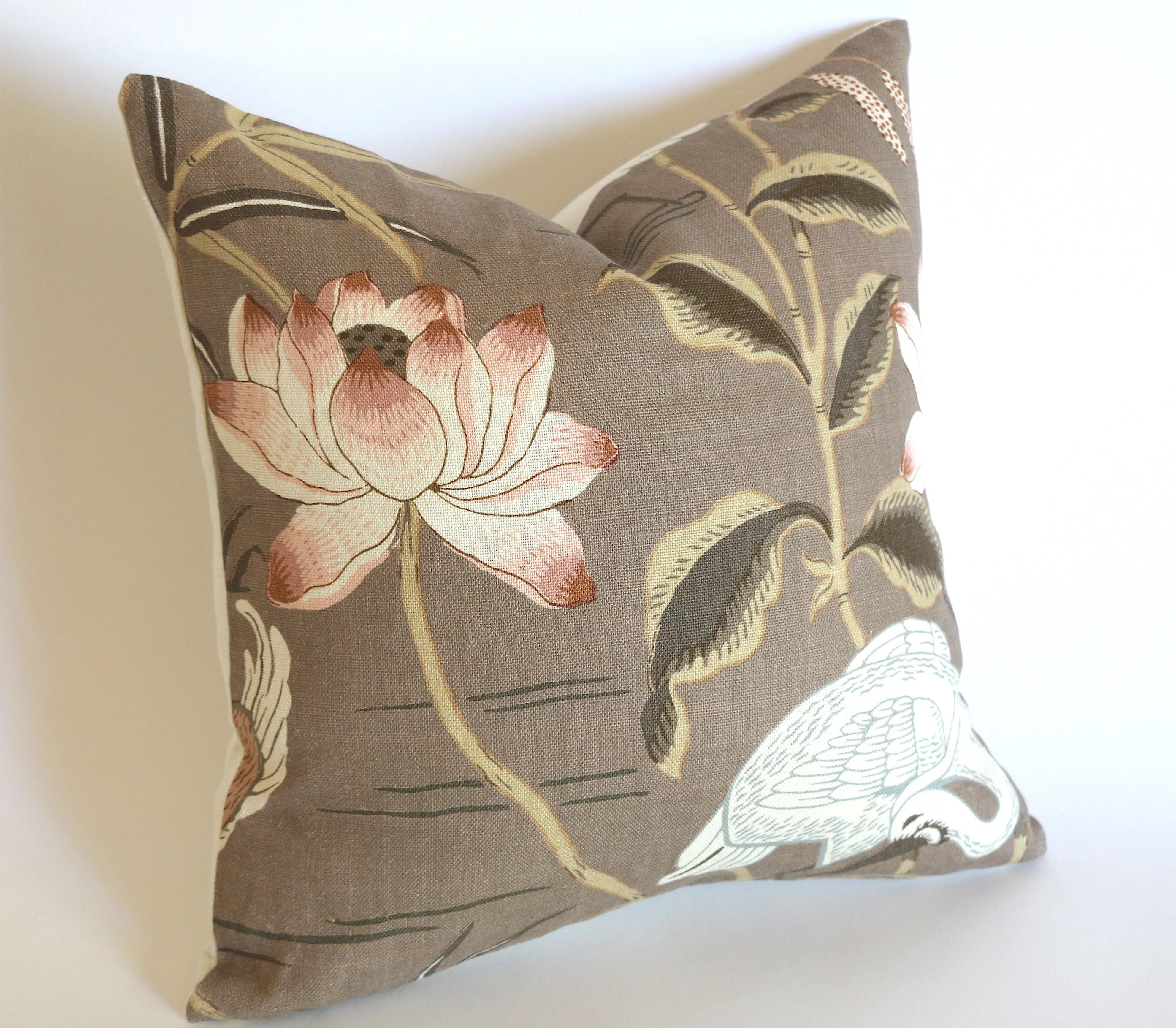 Schumacher Lotus Garden Pillow Cover / Mocha