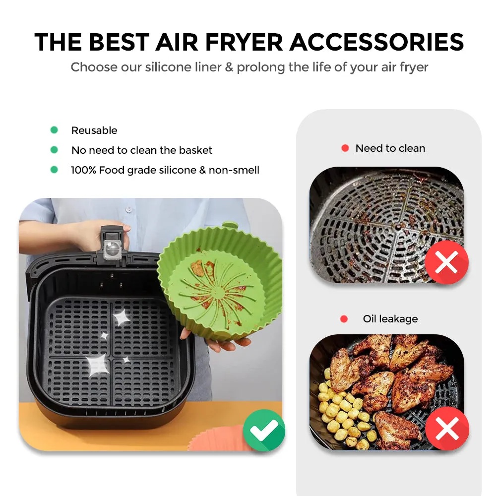 Silicone Air Fryer Liner 7.5inch [Pack of 2] Round Size from 2.5 Ltr to 5.5 Ltr Air fryer Oven Accessories | Red/Black