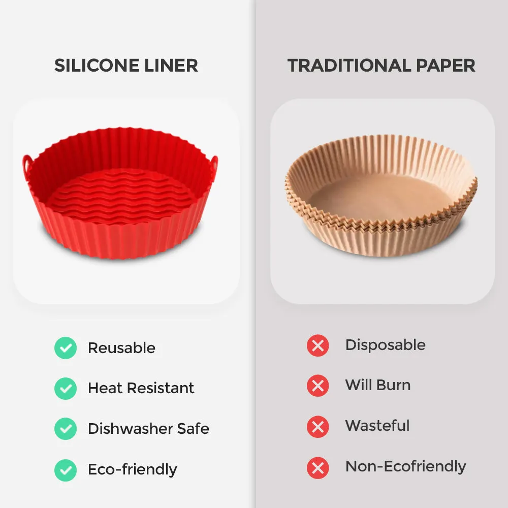 Silicone Air Fryer Liner 7.5inch [Pack of 2] Round Size from 2.5 Ltr to 5.5 Ltr Air fryer Oven Accessories | Red/Black