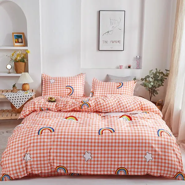 Solstice Home Textile King Queen Bedding Set Orange Stripe Gray Duvet Cover Pillowcase Bed Sheet Girl Adult Woman Bedclothes Kit