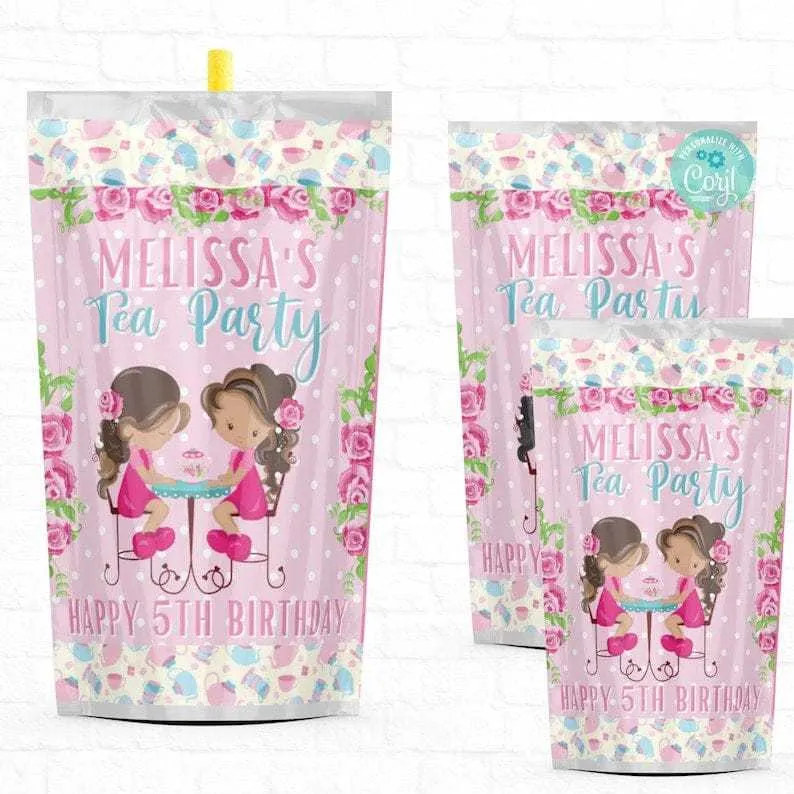 Tea Party Favors Drink Pouches Personalize Labels | Tea Party Decorations