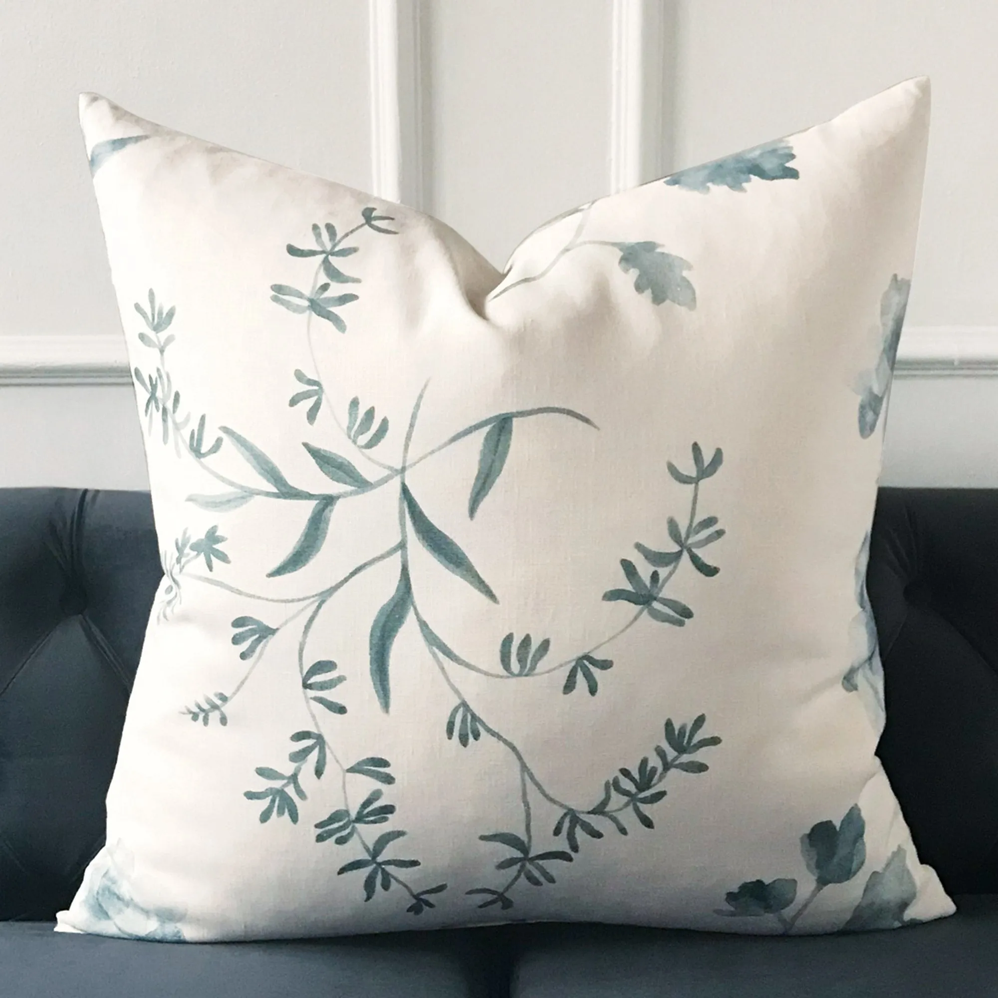 Teal Blue Toile Shadows Throw Pillow Cover 24x24