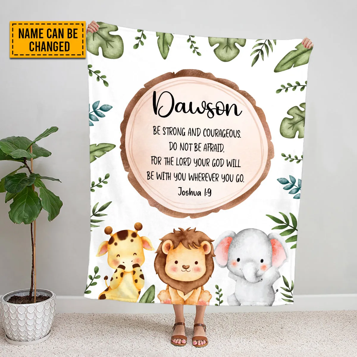 Teesdily | Bible Verse Baby Blanket, Customized Safari Blanket, Be Strong And Courageous Scripture Blanket, Religious Baby Gift, Baby Shower Gifts