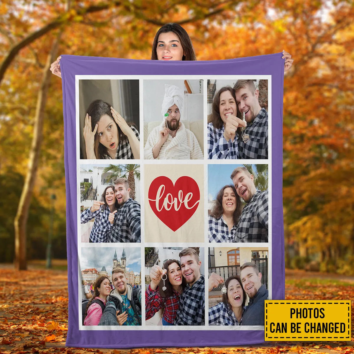 Teesdily | Love Customized Blanket With Picture Collage Keepsake Throw Christmas Xmas Birthday Anniversary Wedding Valentines Gift For Family Friends