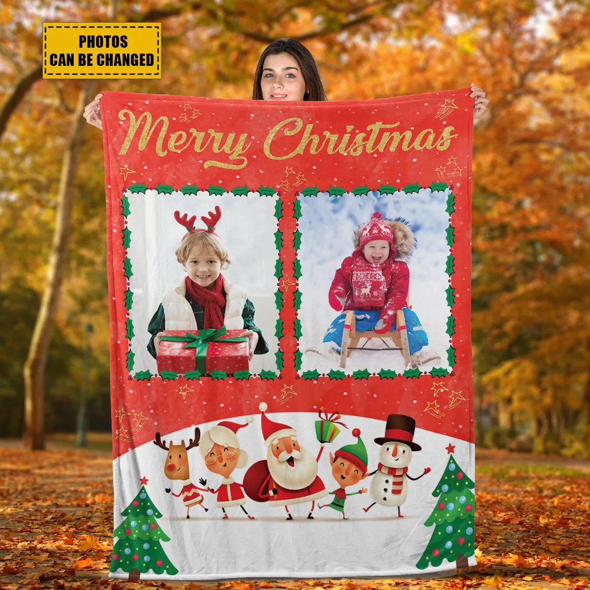 Teesdily | Merry Christmas Custom Blanket With Picture, Cute Christmas Soft Throw Blanket For Kid, Nursery Bedroom Decor, Christmas Personalized Gifts