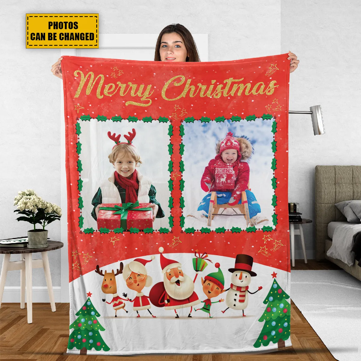 Teesdily | Merry Christmas Custom Blanket With Picture, Cute Christmas Soft Throw Blanket For Kid, Nursery Bedroom Decor, Christmas Personalized Gifts