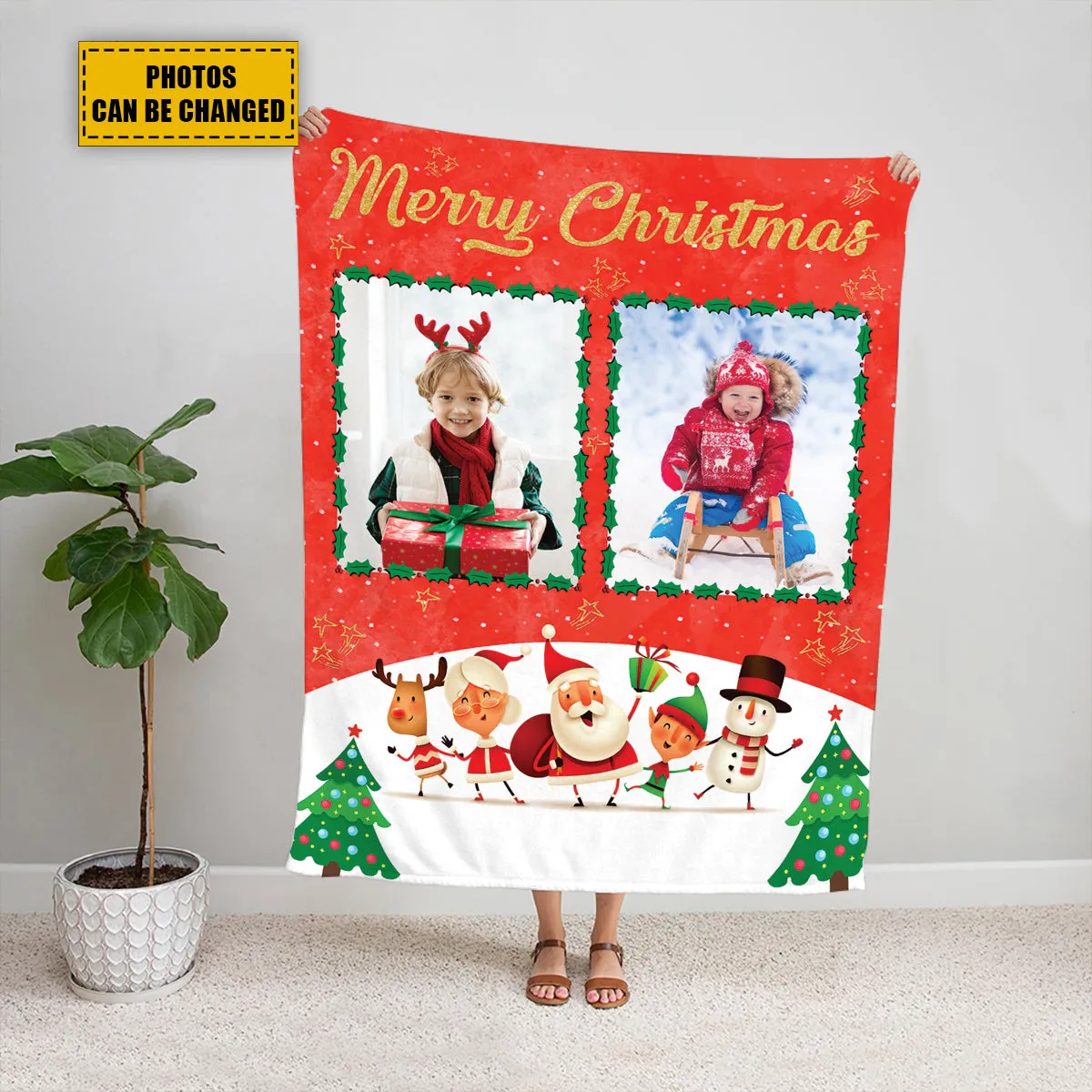 Teesdily | Merry Christmas Custom Blanket With Picture, Cute Christmas Soft Throw Blanket For Kid, Nursery Bedroom Decor, Christmas Personalized Gifts