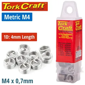 Tork Craft Thread Repair Kit M4 X 1D Replacement Inserts 10Pce