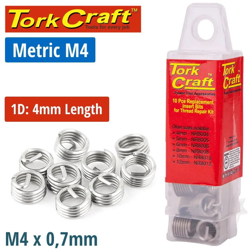 Tork Craft Thread Repair Kit M4 X 1D Replacement Inserts 10Pce