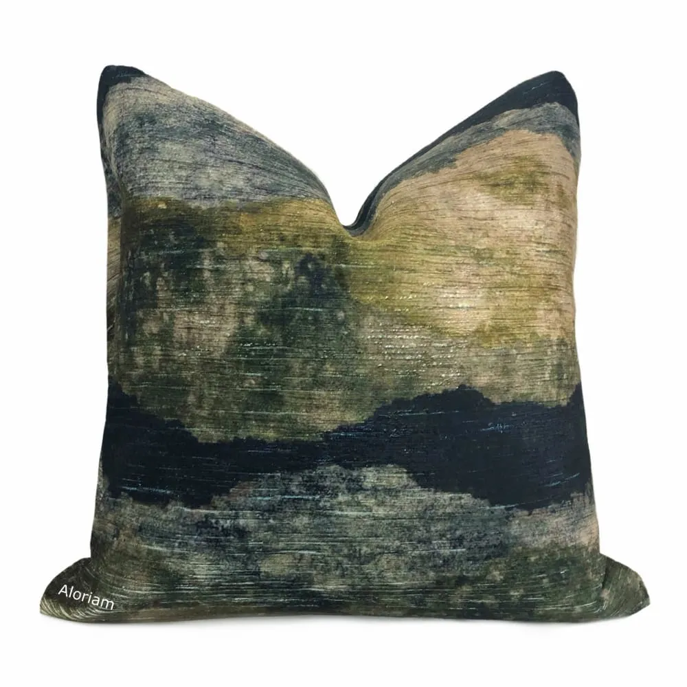 Travertine Marsh Green Beige Gray Digital Print Velvet Pillow Cover