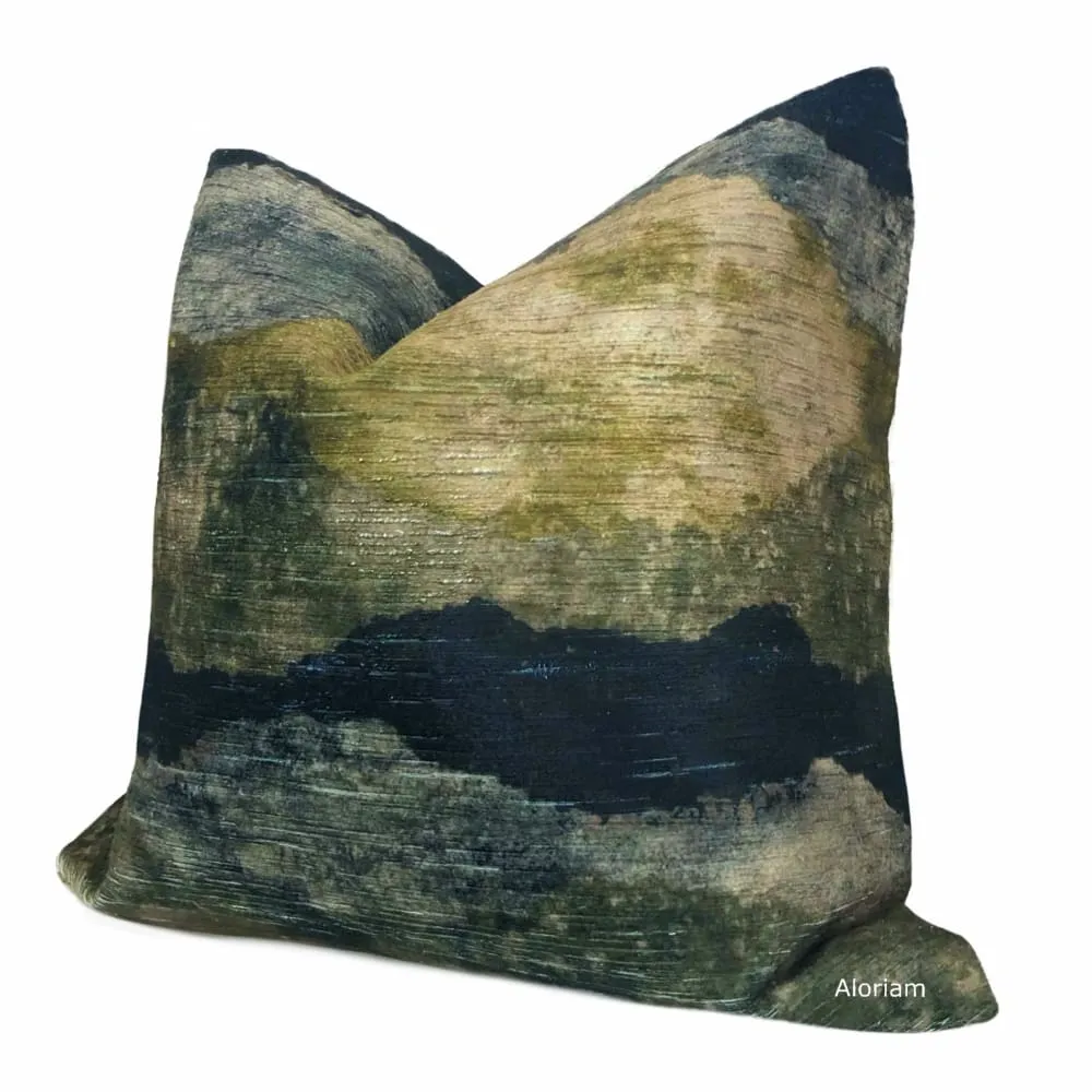 Travertine Marsh Green Beige Gray Digital Print Velvet Pillow Cover