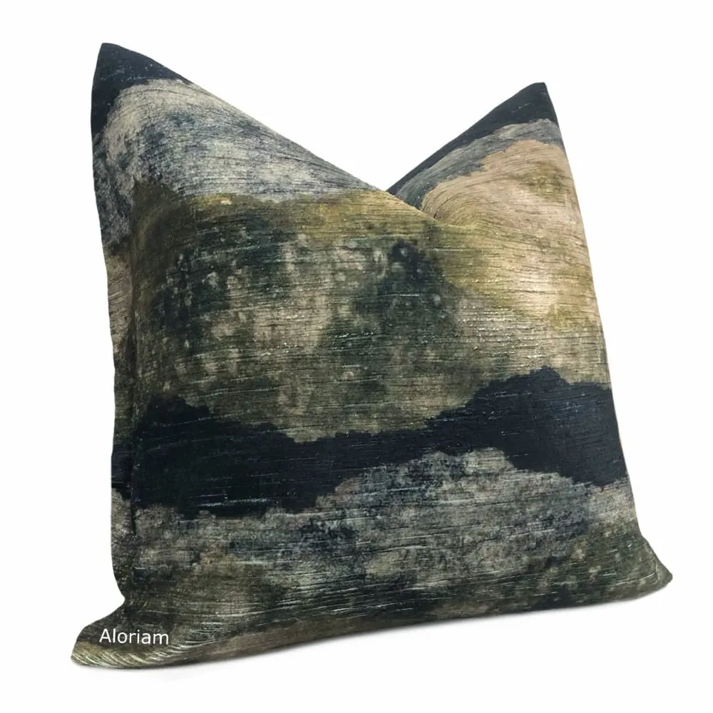 Travertine Marsh Green Beige Gray Digital Print Velvet Pillow Cover