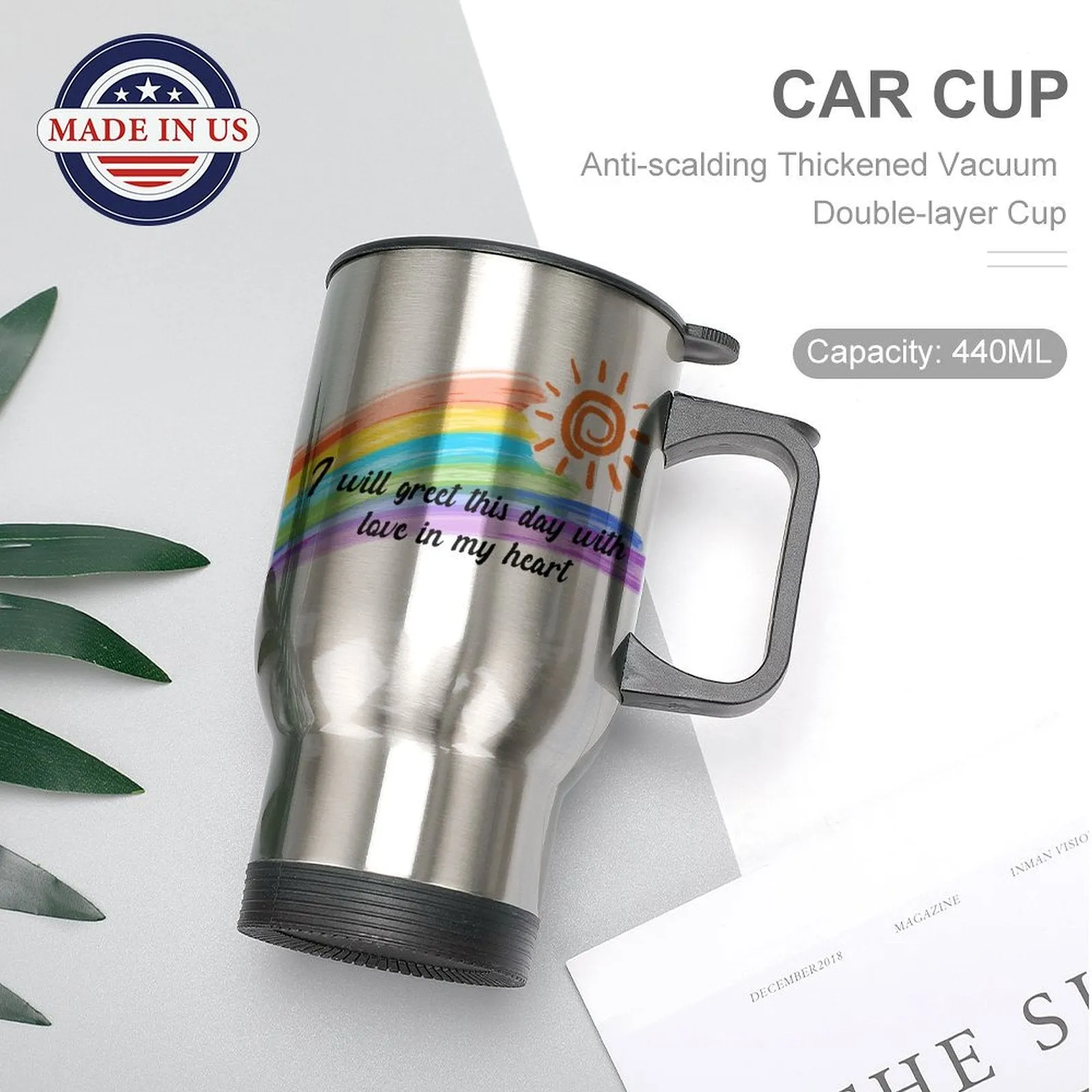 USA Free Shipping Personalized Text Rainbow 440ml Stainless Steel Silver Travel Coffee Mug Car Mug